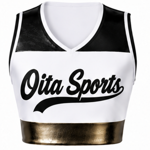 Maillot de cheerleading sans manches sublimé blanc et noir, tenue de sport athlétique pour l'entraînement et la compétition - Product Image 1