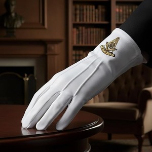 Guantes de Algodón Bordados Masónicos Past Master - [Blancos] Talla Única, 100% Algodón, Símbolo Masónico Bordado - Product Image 4