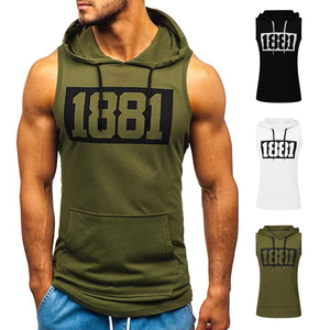เสื้อกล้ามมีฮู้ดผู้ชาย 1881 พิมพ์ลายแขนกุดผ้าฝ้ายลำลองคอกลมมีกระเป๋า - Product Image 2