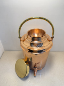 Premium Portable <b>Copper</b> Water Dispenser Tank 8L Laser Etched Floral Ayurvedic Matka Camper with Brass Carry <b>Handle</b> Leakproof Tap - Product Image 3