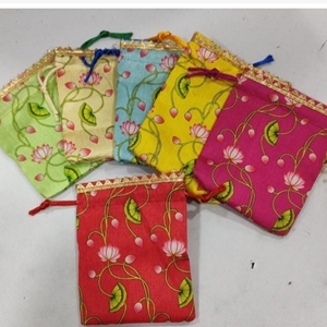 Handmade <b>Mini</b> Party Favor Potli Bag Assorted Color Fabric Drawstring Pouch with Inside Lining Both <b>Side</b> Printed Gift Bag - Product Image 5