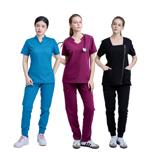 DISEÑO PERSONALIZADO antiarrugas uniforme médico conjunto de hombres de moda con cuello mandarín pantalones de carga-MOQ BAJO-OEM/ODM - Product Image 2