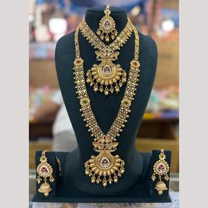 Gold Plated Kundan Stone and <b>Beads</b> Double Necklace <b>Set</b> 10581340PGR Fine Jewelry for Women - Product Image 1