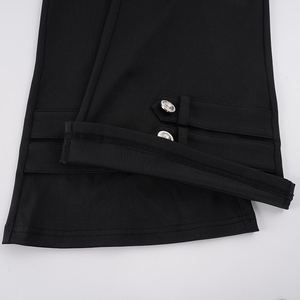 Pantalon en jean évasé taille mi-haute style urbain avec boucles métalliques multiples, respirant, séchage rapide, couleur unie, vintage, décontracté - Product Image 5