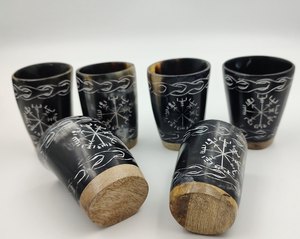 Verre à shot rustique en corne de buffle authentique, haute qualité, modèle 2026, très vendu, écologique, artisanal, sculpté à la main, Koi - Product Image 3