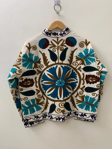 Suzani Embroidery <b>Velvet</b> Fabric Breathable Cotton Stand Collar <b>Women's</b> Indian Winter <b>Jacket</b> - Product Image 2
