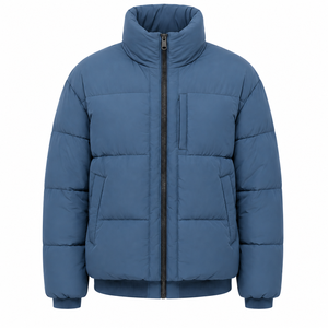 Blouson matelassé décontracté pour homme OEM, imprimé sur mesure sur le devant, col montant rembourré, fermeture éclair intégrale, étiquette au col, fabricant de vêtements en gros - Product Image 1