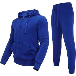 Ensemble sweat-shirt à capuche et pantalon bleu pour homme, coupe classique, couleur unie, tissu French Terry, vêtements d'automne - Product Image 1