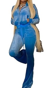 Service OEM personnalisé, ensembles de survêtements en velours extensibles à taille élastique et fermeture éclair, deux pièces, survêtement en velours - Product Image 4