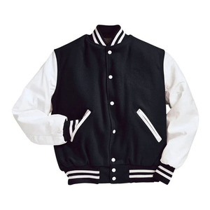 Wholesale Men's Streetwear Snap Button Baseball Jacket Vintage All Black College Coat <b>Red</b> Stripe Waterproof Windproof 100% <b>Wool</b> - Product Image 5