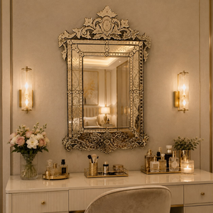 Miroir mural décoratif classique de style baroque vénitien |   Miroir en verre de style antique de luxe pour salon, hôtel et décoration intérieure - Product Image 5