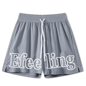 customized Men's Khaki Drawstring Shorts Mid Waist Casual Breathable Polyester Letter Print Woven Short Pants - Product Image 5