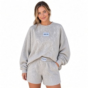 <b>Long</b> Sleeve <b>Women</b> Purple Camo Sweatshirt and <b>Shorts</b> Set <b>Long</b> Sleeve Crew Neck Casual Two Piece Lounge Outfit For <b>Women</b> - Product Image 3