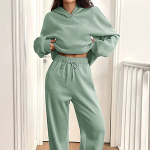 women <b>tracksuit</b> fitted cotton polyester zipper jacket jogger pants breathable stretch gym fitness wear sportswear set - Product Image 1