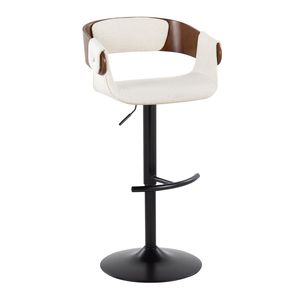 Sgabello da Bar Elisa Stile Mid-Century Moderno, Regolabile e Girevole, in Metallo Nero e Legno di Noce, con Seduta in Tessuto Crema e Poggiapiedi a T Arrotondato - Product Image 2