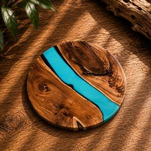 Round Wood Resin Coaster Handmade Drink <b>Mat</b> Eco-Friendly Reusable Table Pad for Home <b>Bar</b> Restaurant - Product Image 4