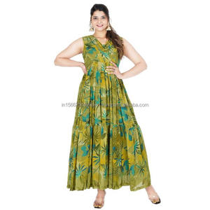 Color menta Mujeres Georgette Casual Largo plateado Cuello en V Vestidos largos estampados para mujeres Vestidos de fiesta - Product Image 1