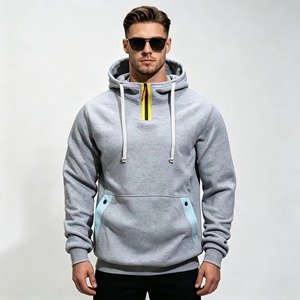 <b>Men's</b> Hooded <b>Sweatshirt</b> <b>Black</b> With Light Blue Pocket Panels Regular Fit Casual Autumn Wear 100% Polyester French Terry 2027 - Product Image 4