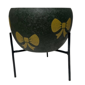 Pot de fleurs en métal turquoise avec imprimé ange doré et support en fer noir, porte-plantes décoratif pour l'intérieur et l'extérieur - Product Image 2