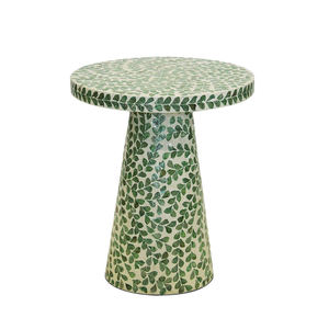 White Geometric Pattern Cylinder <b>Stools</b> Mother of Pearl Handcrafted Mosaic Small Side <b>Table</b> For Living Room Bedroom Decor Use - Product Image 3