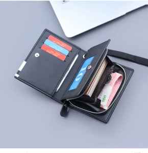 Portefeuille court en cuir véritable de haute qualité fait à la main avec fermeture éclair, mini porte-monnaie, broderie florale, résistant à l'eau, sac à main fin - Product Image 3