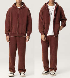 Ensemble survêtement hiver 500 GSM en molleton de coton délavé à l'acide, coupe oversize, avec sweat à capuche zippé et pantalon de jogging |   Logo personnalisé OEM en gros - Product Image 2