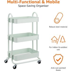 Carrello portaoggetti o da cucina a 3 ripiani in metallo verde menta - Product Image 3
