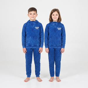 Conjunto Deportivo Informal Unisex de Algodón con Capucha y Media Cremallera, Lavado Ácido, Color Azul Sólido, Ajuste Regular, Estampado Personalizado para Niños - Product Image 6