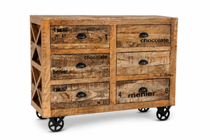 Industrial Solid Wood Storage Cabinet <b>6</b> <b>Drawer</b> Wheel Cabinet - Product Image 5