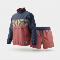 Ensemble short et veste coupe-vent léger respirant personnalisé par sublimation, 100 % polyester, pull demi-zip, survêtement homme pour l'extérieur