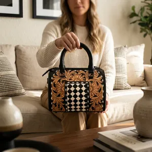 Checkered Vegan Leather Shoulder Bag Women <b>Handbag</b> Zipper Purse Portable Daily Travel Bag Luxurious Look - Product Image 1