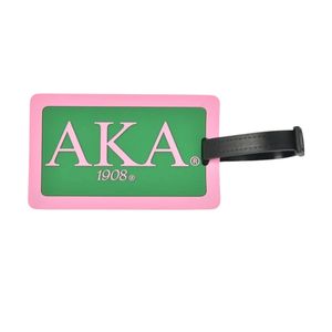 AKA Pink Green Embossed Luggage Tag for Women Travel <b>Suitcase</b> Bag Identification Label with Adjustable <b>Strap</b> Sorority Travel - Product Image 1