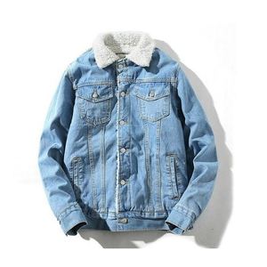 Chaqueta de Mezclilla de Algodón Ecológica, Resistente al Viento y Transpirable, con Forro de Sherpa Azul, Estilo Hip Hop para Hombre, Personalizada OEM - Product Image 5