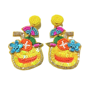 Boucles d'oreilles pendantes en forme de fleur pour femmes, style bohème, multicolores, perlées, plaquées or, en résine acrylique, accessoires de fête - Product Image 1