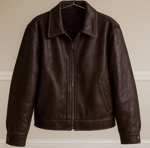 Chaqueta Bomber de Cuero Genuino para Mujer, Cuello Camisero, Manga Larga, Cierre de Cremallera, Color Sólido, Estilo Biker, Otoño - Product Image 4