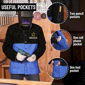 Veste de sécurité à manches longues bleu-noir MBAANI, résistante à la chaleur 500°C, imperméable, avec pack respiratoire, protection de niveau D, fermeture à boutons - Product Image 4