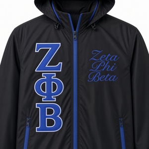 Zeta Phi Beta Windbreaker Jacket <b>Women</b> Black Royal Blue Zip Up Hooded Greek Letter Script Sorority Lined Hood Outerwear <b>Coat</b> - Product Image 5