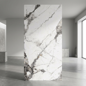 Dalles en pierre frittée flexible Bianco White Clay And Porcelain 1600x3200mm pour revêtement mural imperméable, imitation marbre - Product Image 1