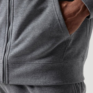 Survêtement gris à capuche pour homme, manches longues, fermeture éclair, couleur unie, décontracté, respirant, pour l'automne, avec poches latérales - Product Image 5