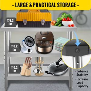 24x14x33 tavolo da lavoro da cucina in acciaio inox per esterni tavolo per la preparazione del barbecue 2 ripiano regolabile per la casa - Product Image 3