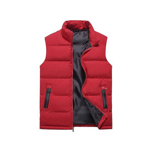 Chaleco Acolchado Rojo para Hombre, Cuello Alto, Cierre de Cremallera, Cortavientos, Ropa de Invierno Informal, 100% Poliéster - Product Image 1
