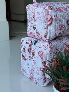 Sacs de toilette en coton, ensemble de trousses de maquillage matelassées à fleurs, taille moyenne, matériau textile multifonction, fermeture à glissière, style moderne - Product Image 4