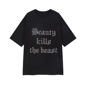 เสื้อยืดโอเวอร์ไซส์ผ้าฝ้ายเนื้อเจอร์ซีย์ถักน้ำหนัก 220 กรัม พิมพ์ลายเพชร สไตล์ฮิปฮอป สตรีทแวร์ สำหรับฤดูร้อน - Product Image 2