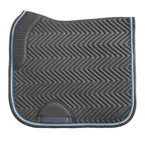 Charcoal Grey Dressage Saddle <b>Pad</b> with Cotton <b>Foam</b> Filling Chevron Quilting Blue/White Piping - Product Image 3