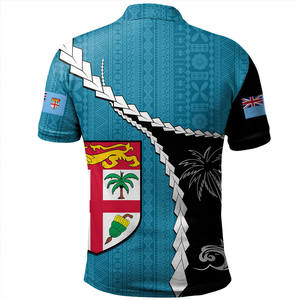 Polo à manches courtes pour homme avec emblème national des Fidji, décontracté, respirant, 100% polyester, motif tissé, coupe classique - Product Image 2
