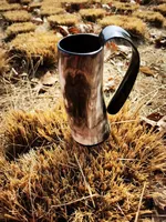 Chope à bière authentique en corne de buffle, artisanale, style nordique, pour hydromel, bière médiévale, ustensile de bar, récipient à boire