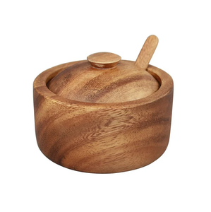 Wood Sugar <b>Tea</b> & Coffee Pot Canister Storage <b>Jar</b> Hand Carved Lid Acacia Wooden Sugar Bowl With Spoon - Product Image 3