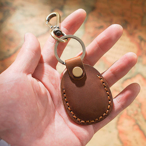 Vintage Genuine <b>Leather</b> Embossed Keychain Antique Brass Clasp Hand-Stitched <b>Key</b> Ring Holder Wholesale OEM Custom Logo B2B - Product Image 4