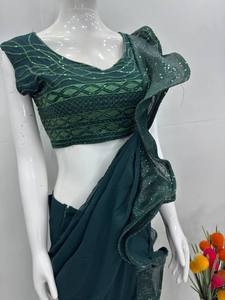 ผ้าซารีสำเร็จรูปผ้าจอร์เจตต์ฟูฟ่องแบบใหม่สำหรับนักออกแบบ - Product Image 5