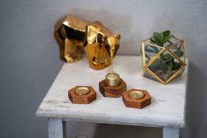 Porte-bougies en bois modernes pour bougies chauffe-plat |   Décoration géométrique en bois faite à la main |   Décoration d'intérieur minimaliste - Product Image 4